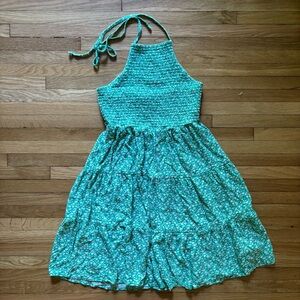 American Eagle Cottagecore Coquette Green & White Floral High‎ Neck Tie Dress Sm